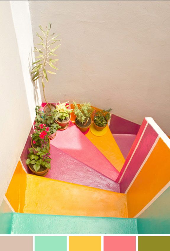 Achados da Bia | Inspiração do Dia | Escada colorida | Plantas